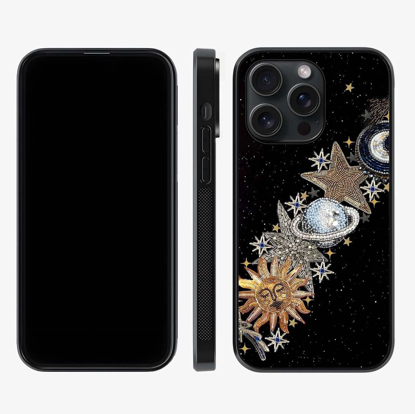 Pearls Universe Object Glass Case displayed upright for full design visibility and premium finish.