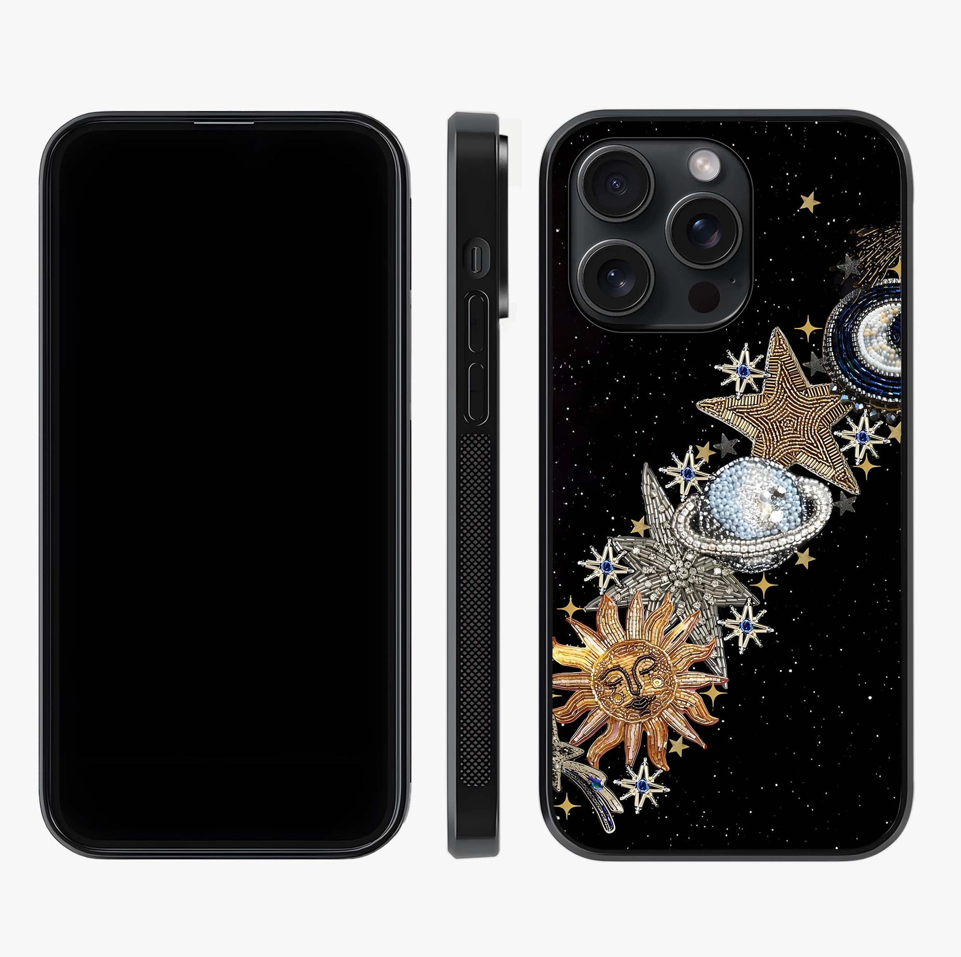 Pearls Universe Object Glass Case displayed upright for full design visibility and premium finish.