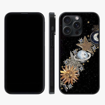 Pearls Universe Object Glass Case displayed upright for full design visibility and premium finish.