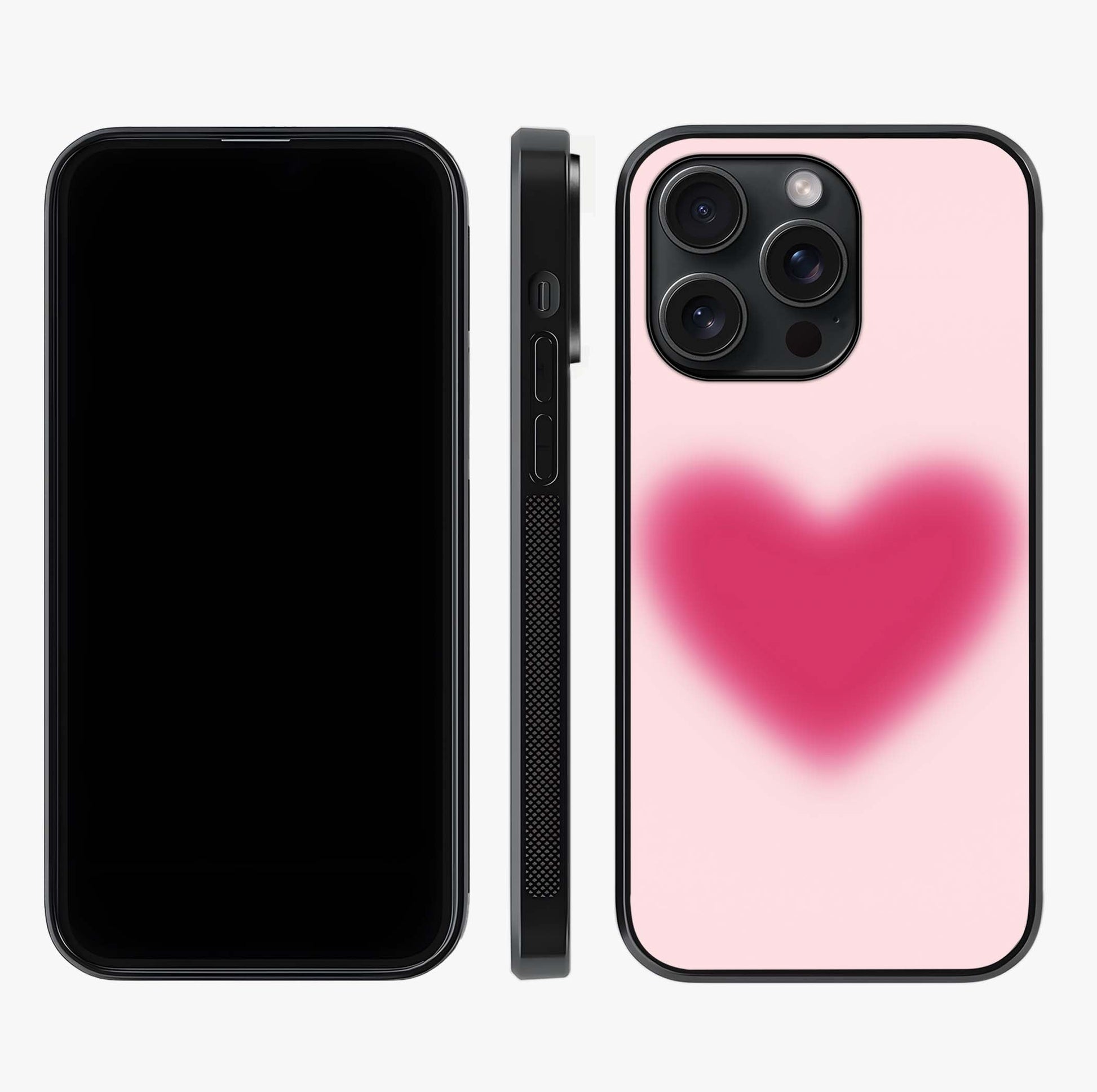 Pink Aura Heart Glass Case displayed upright for full design visibility and premium finish.