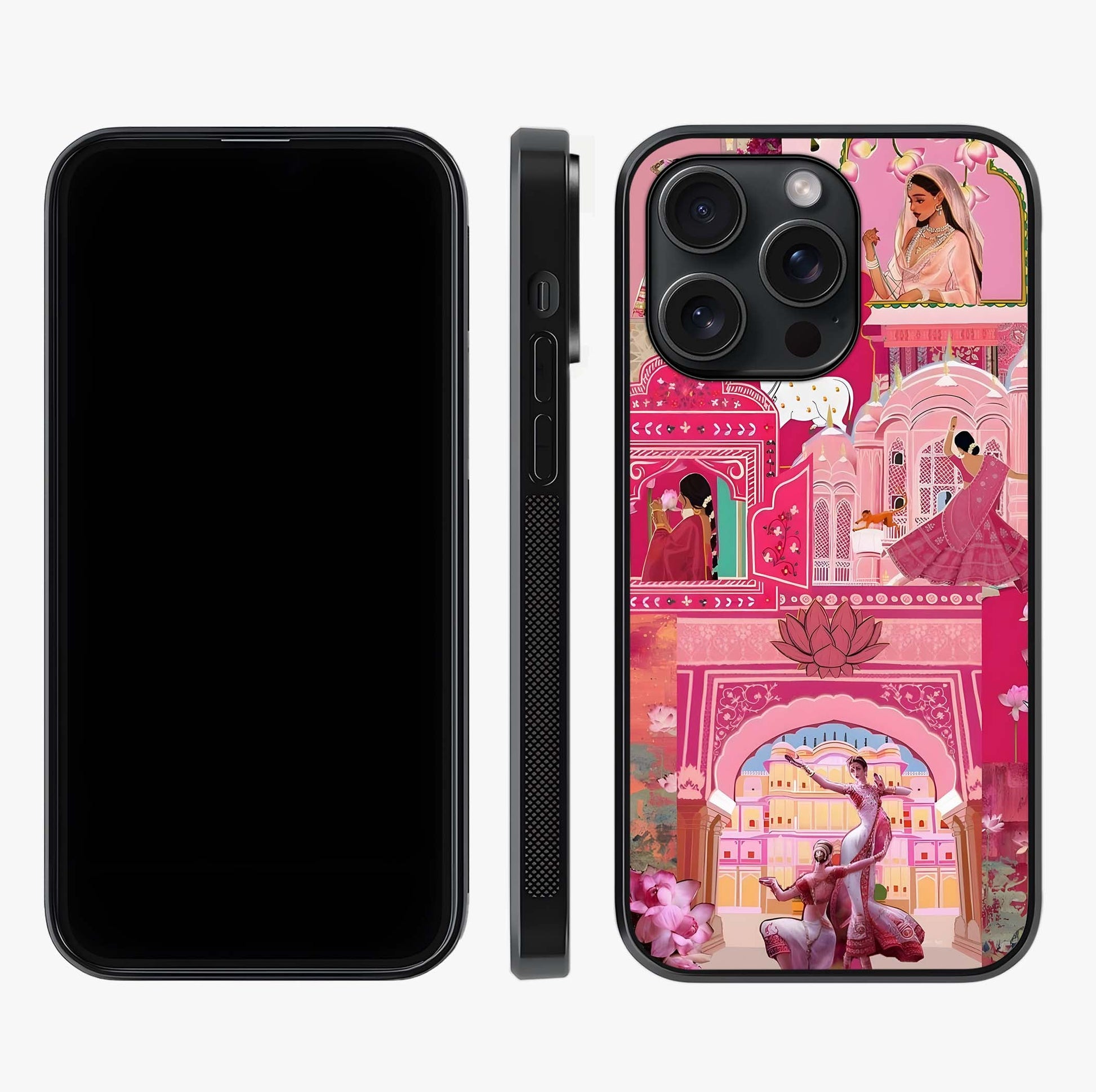 Pink Palace Muse Glass Case displayed upright for full design visibility and premium finish.