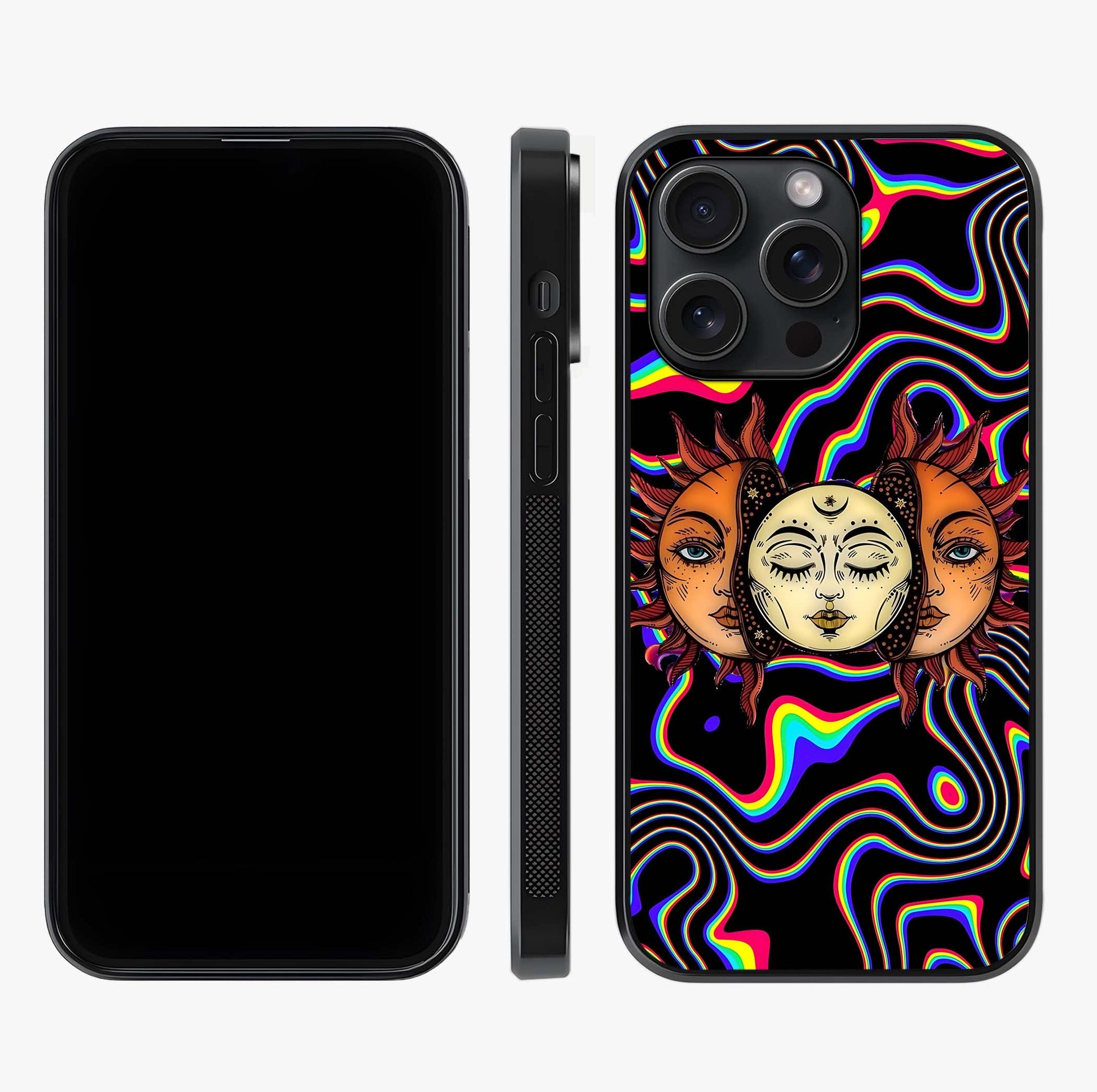 Psychedelic Sun Glass Case displayed upright for full design visibility and premium finish.