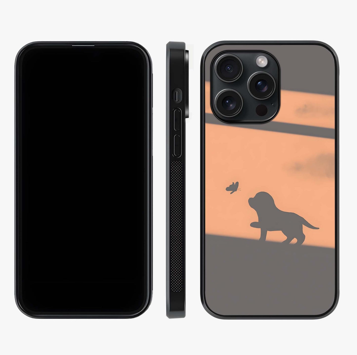 Puppy Shadow Art Glass Case displayed upright for full design visibility and premium finish.