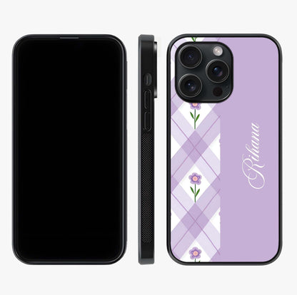 Purple Diamond Floral Glass Case displayed upright for full design visibility and premium finish.
