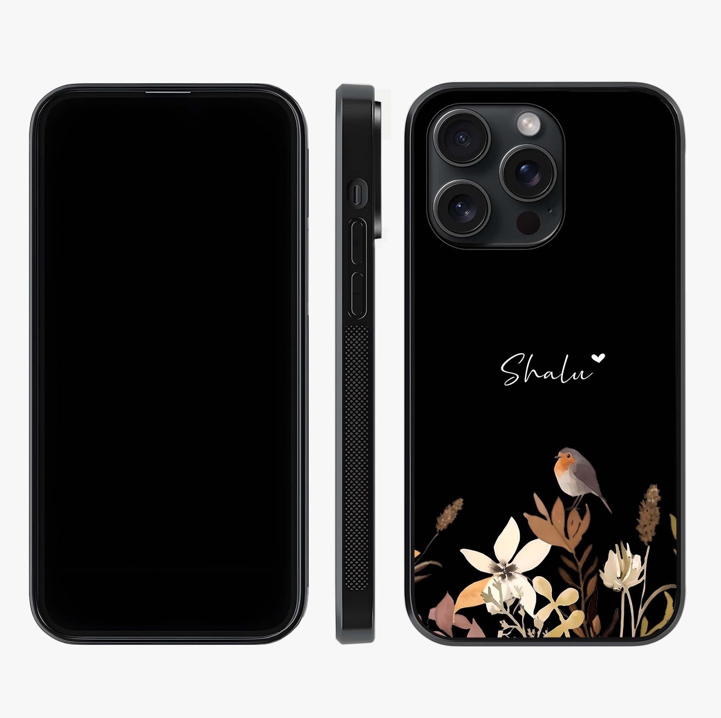 Quiet Garden Tune Custom Name Glass Case displayed upright for full design visibility and premium finish.