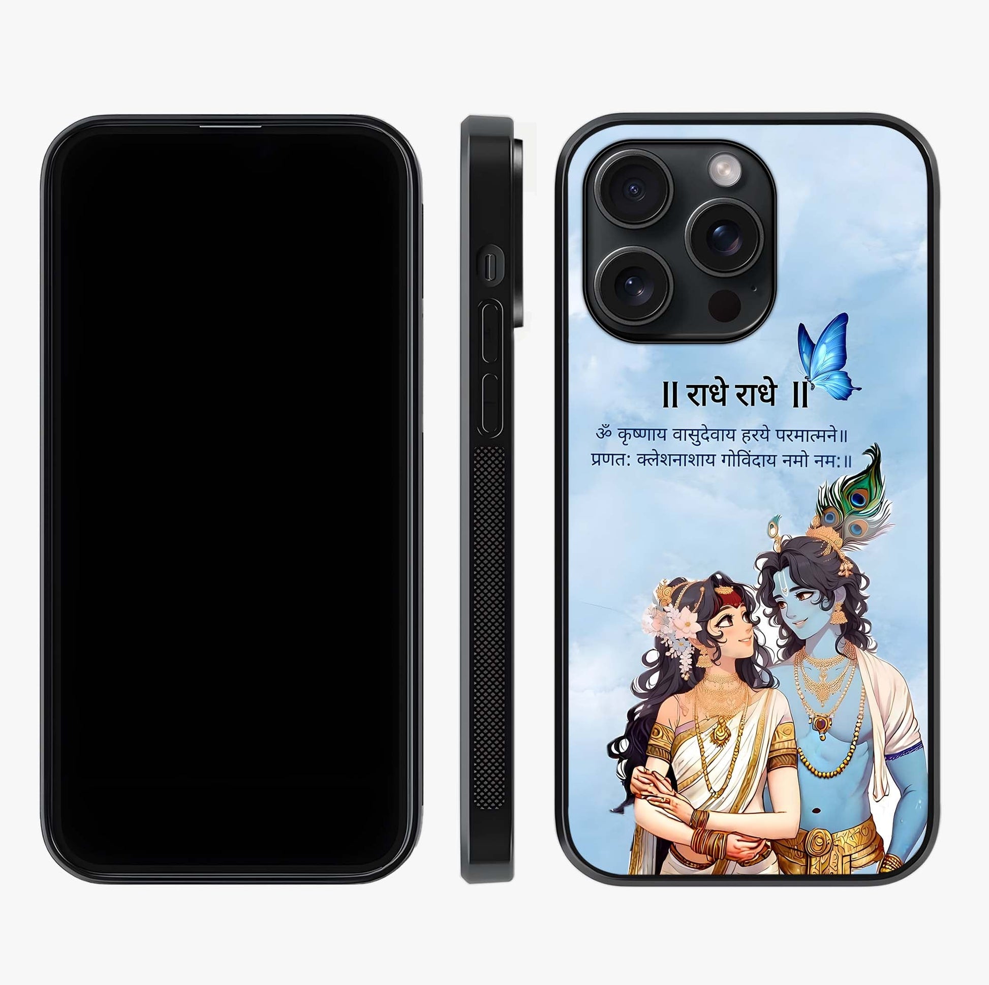 Radha Krishna Eternal Glass Case displayed upright for full design visibility and premium finish.