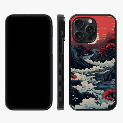 Red Sunset Scenery Glass Case displayed upright for full design visibility and premium finish.