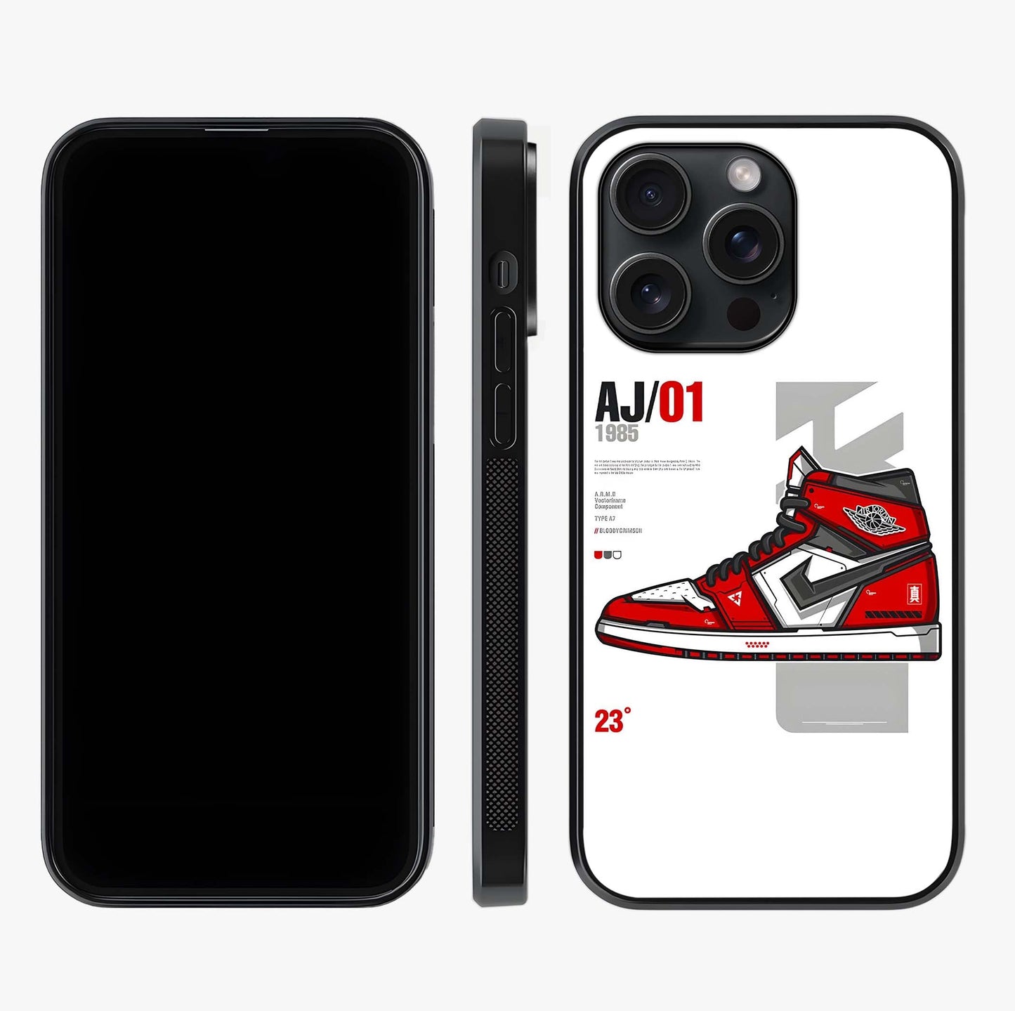 Retro Sneaker Blueprint Glass Case displayed upright for full design visibility and premium finish.