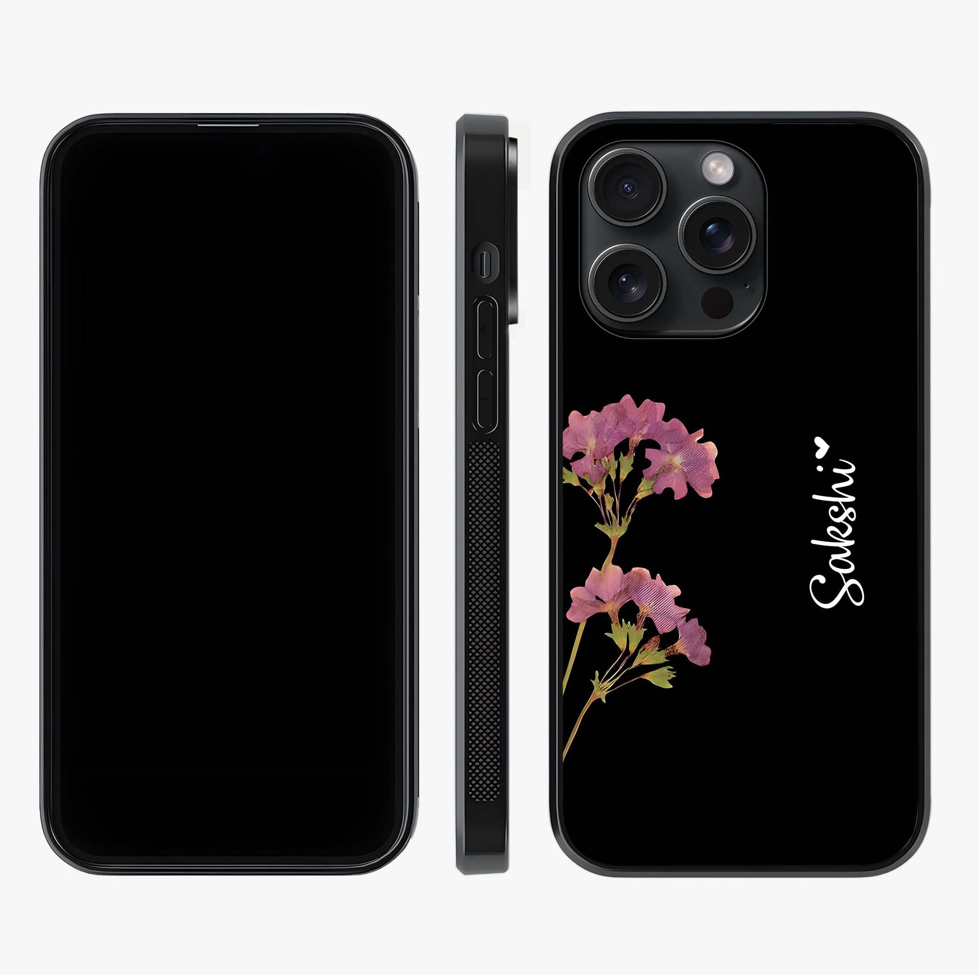 Riching Lavender Flower Custom Name Glass Case displayed upright for full design visibility and premium finish.