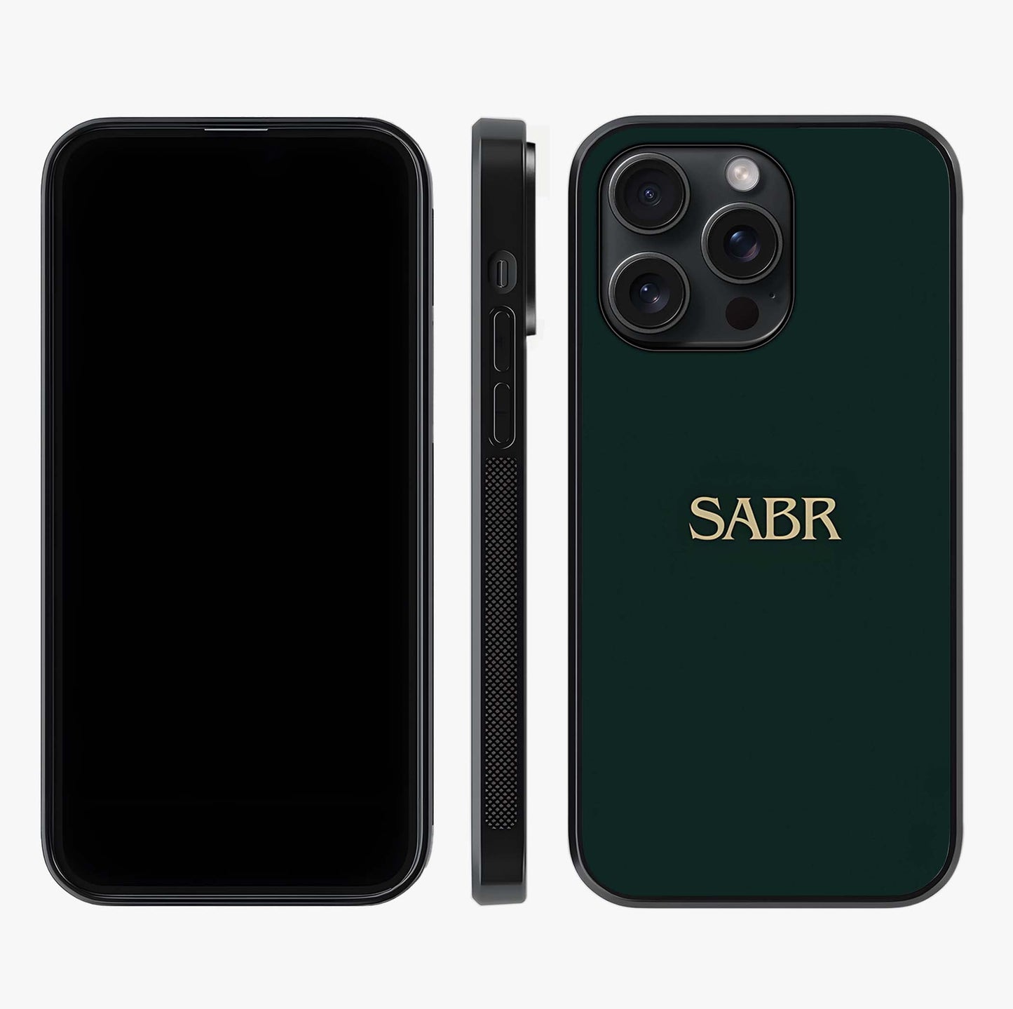 Sabr Minimal Patience Glass Case displayed upright for full design visibility and premium finish.