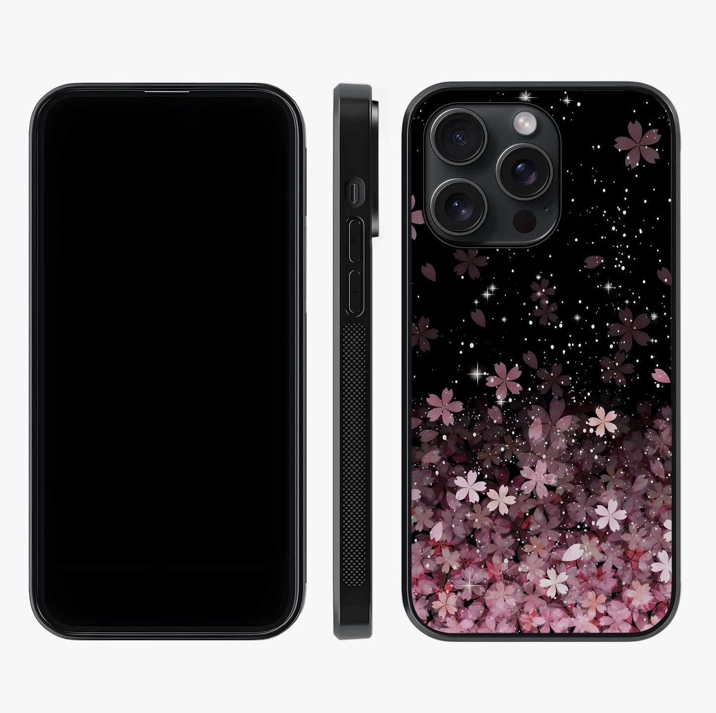 Small Starry Flowers Glass Case displayed upright for full design visibility and premium finish.