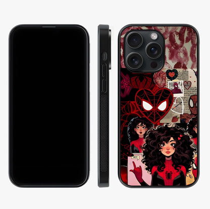 Spider Love Story Glass Case displayed upright for full design visibility and premium finish.