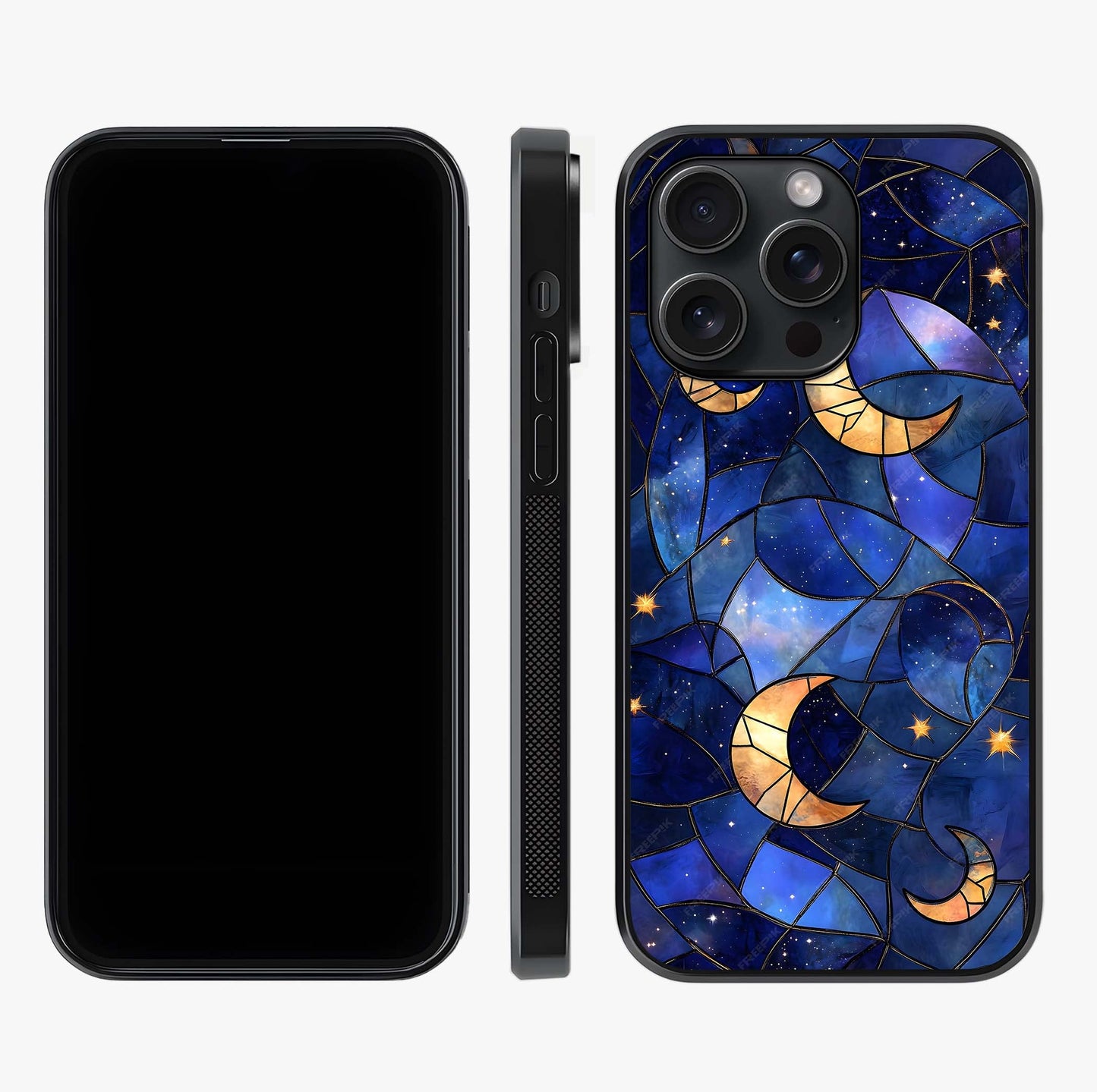 Starlit Sky Tapestry Glass Case displayed upright for full design visibility and premium finish.