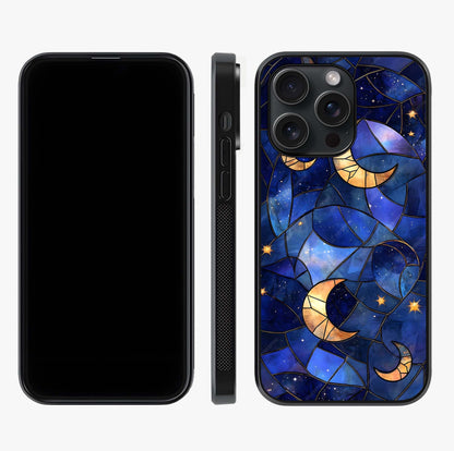 Starlit Sky Tapestry Glass Case displayed upright for full design visibility and premium finish.