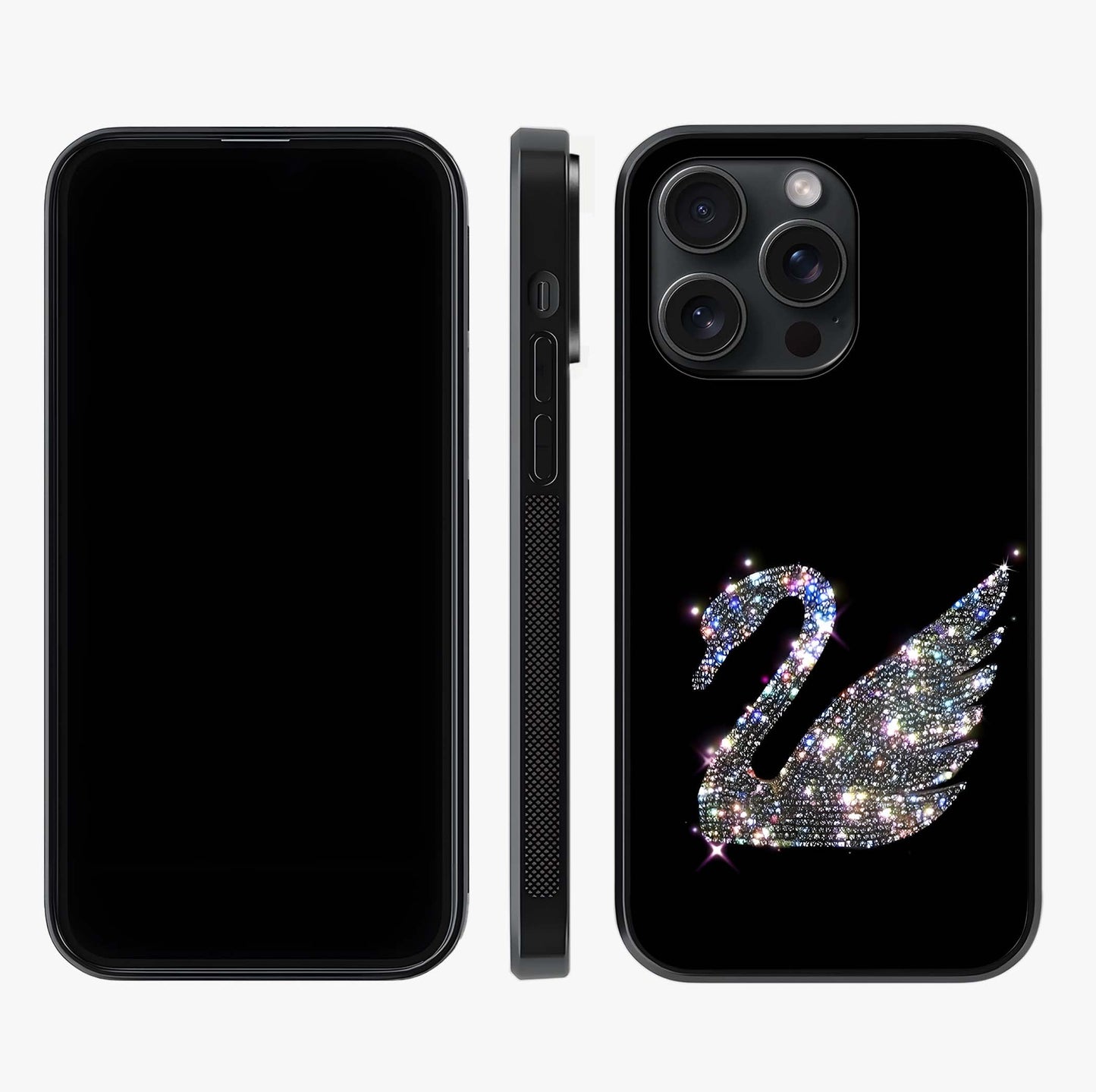 Starlit Swan Grace Glass Case displayed upright for full design visibility and premium finish.
