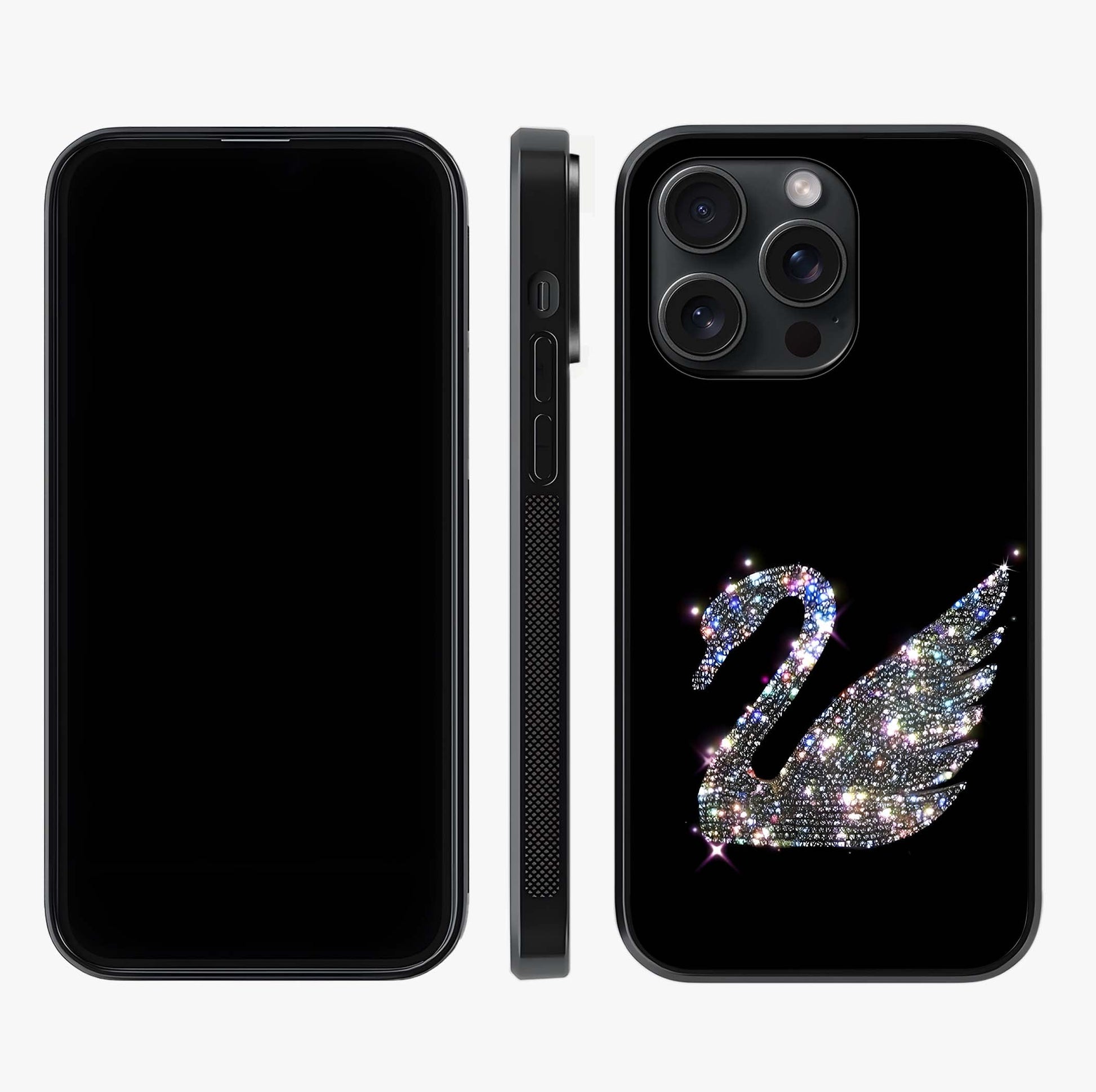 Starlit Swan Grace Glass Case displayed upright for full design visibility and premium finish.
