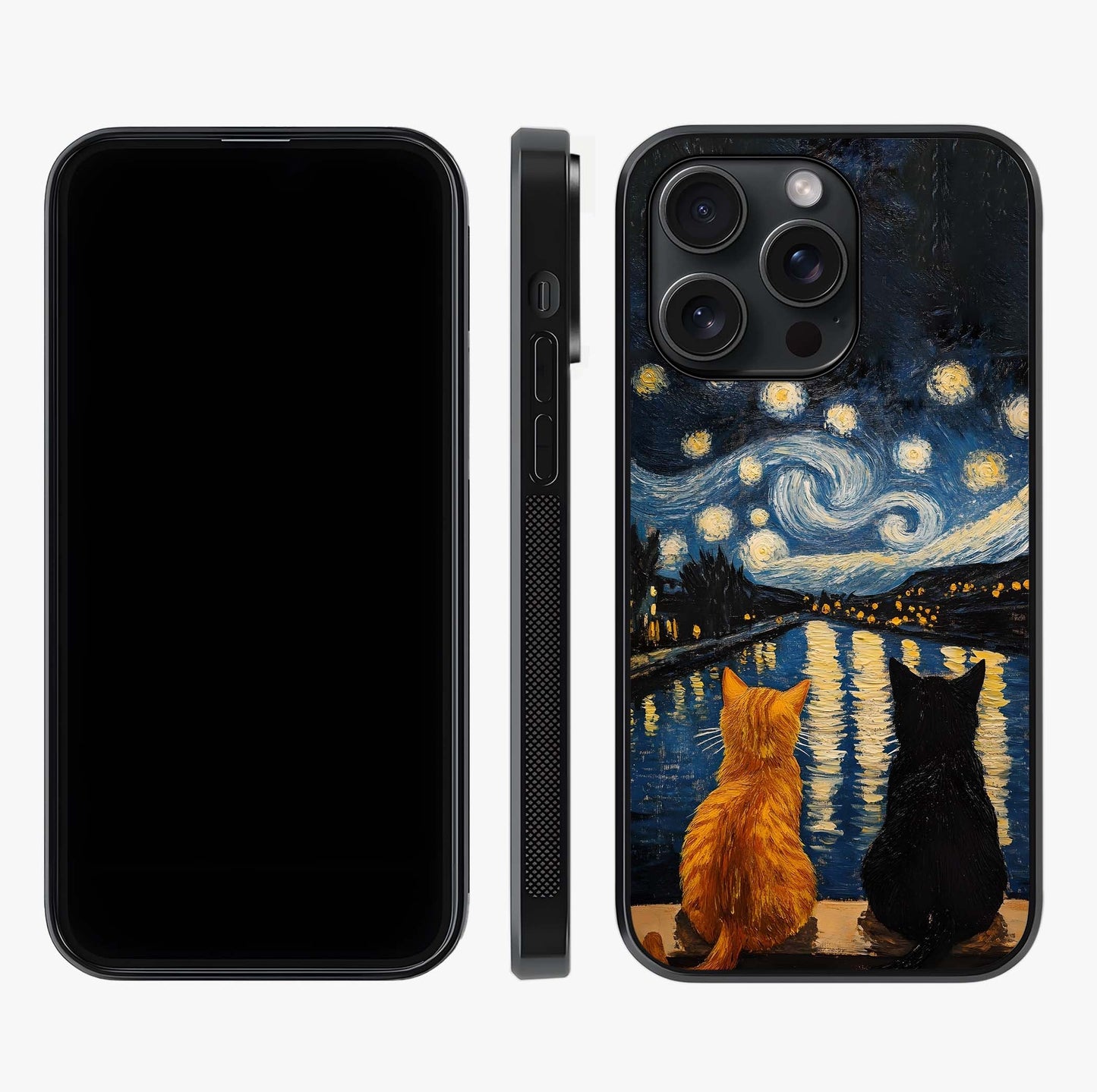 Starry River Cats Glass Case displayed upright for full design visibility and premium finish.