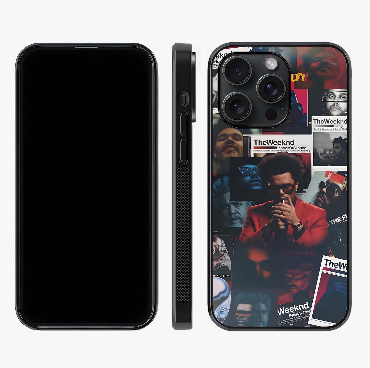 The Weeknd Glass Case displayed upright for full design visibility and premium finish.