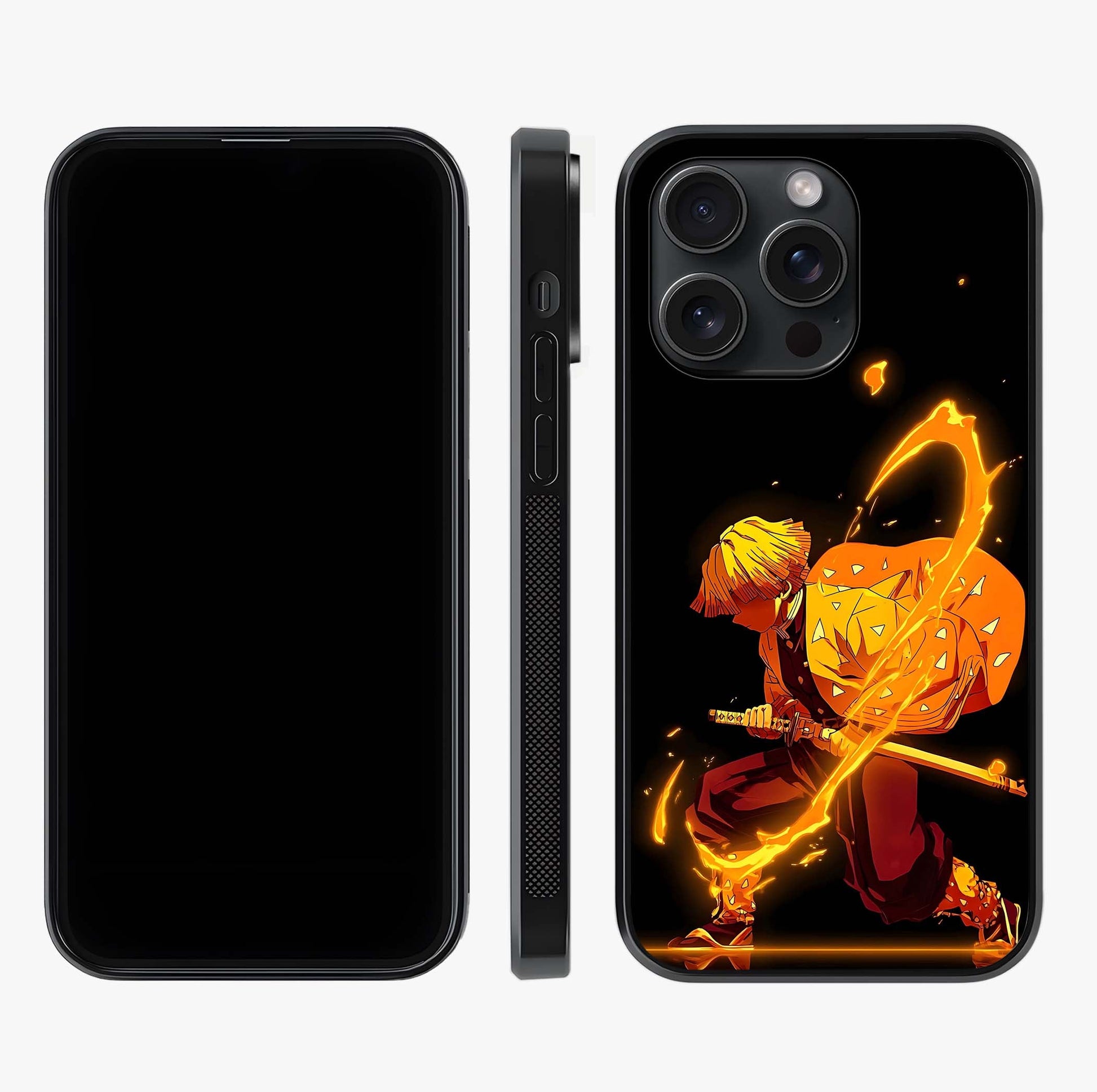 Thunder Flame Execution Glass Case displayed upright for full design visibility and premium finish.