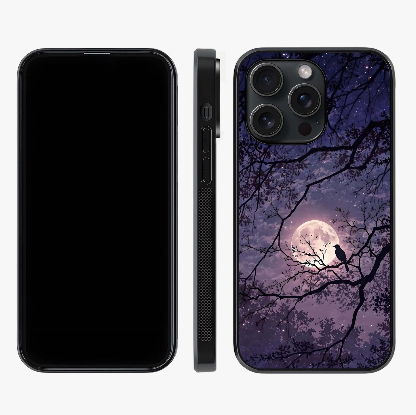 Whispering Moon Silence Glass Case displayed upright for full design visibility and premium finish.