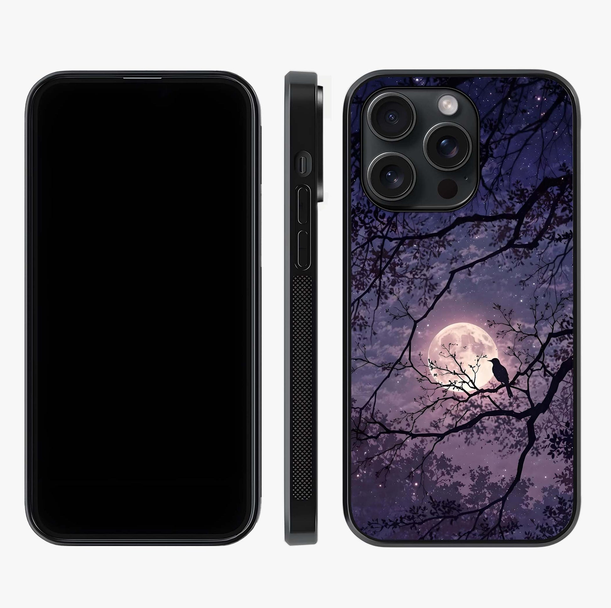 Whispering Moon Silence Glass Case displayed upright for full design visibility and premium finish.