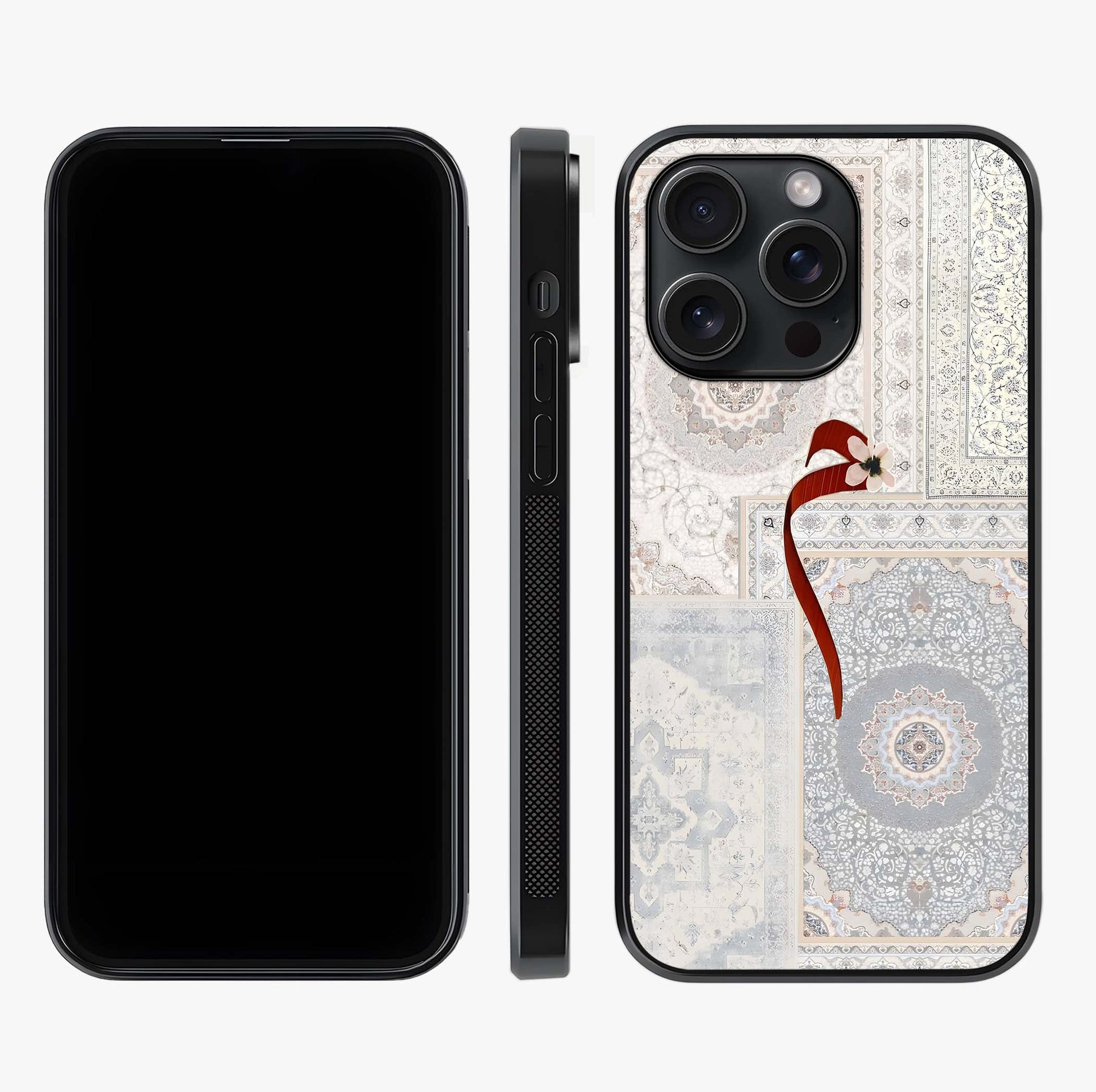 White Aesthetic Bow Glass Case displayed upright for full design visibility and premium finish.