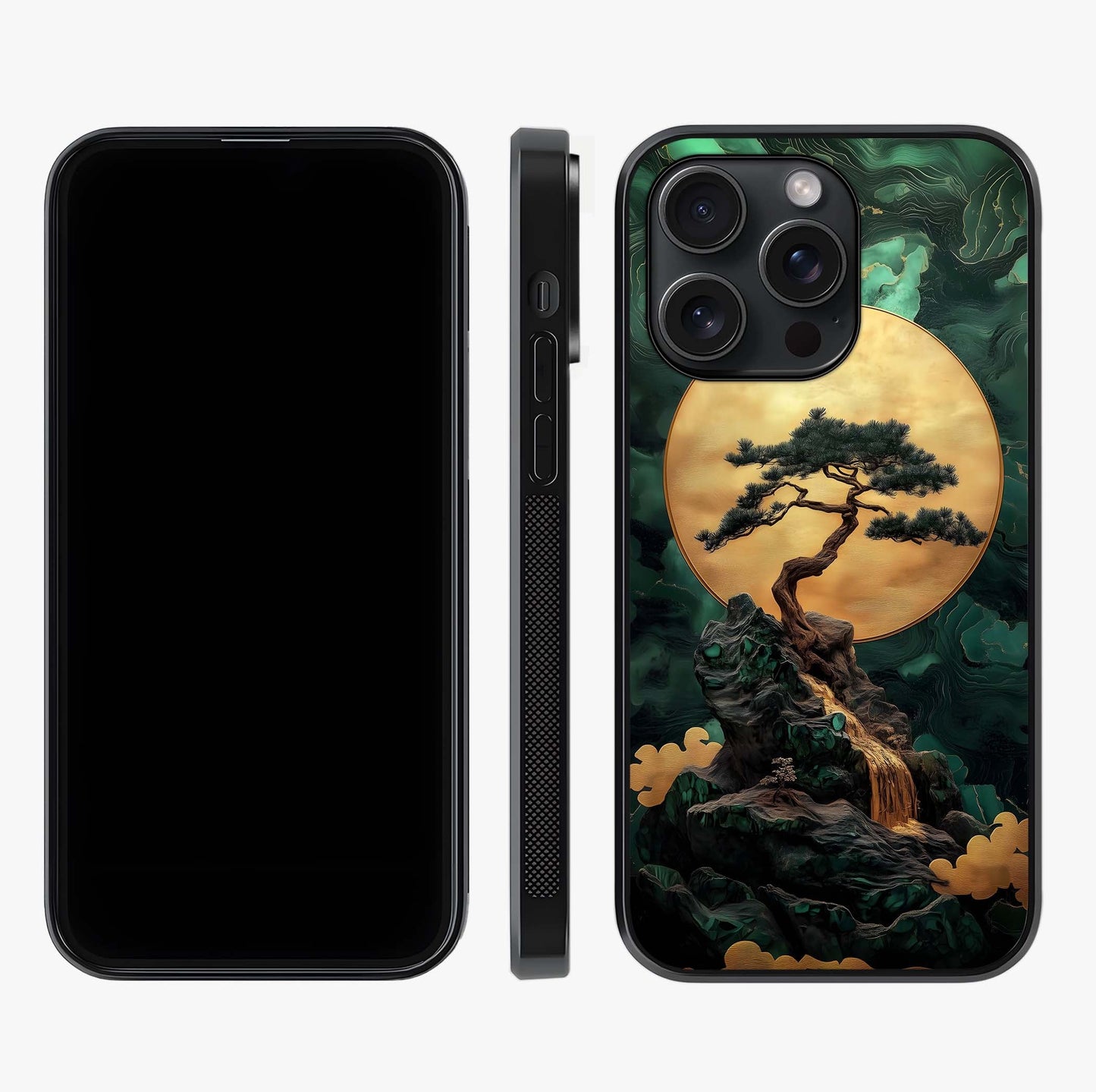 Zen Moon Rise Glass Case displayed upright for full design visibility and premium finish.