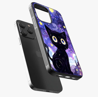 Abstract Cat Art Glass Case photographed in natural light showing reflective finish and design depth.
