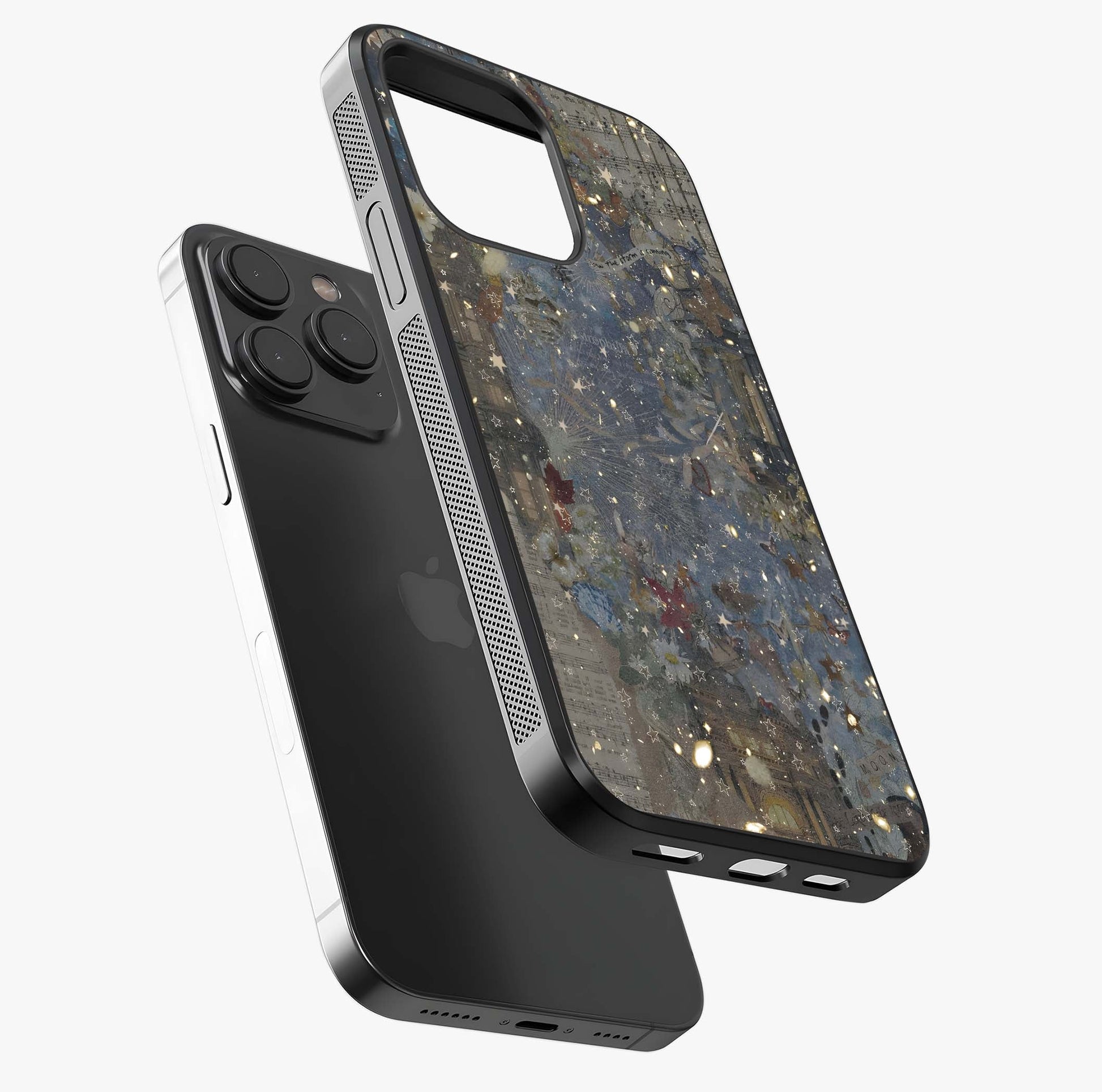Aesthetic Astrolophia Glass Case photographed in natural light showing reflective finish and design depth.