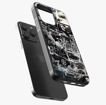 Aesthetic Dark Love Glass Case photographed in natural light showing reflective finish and design depth.