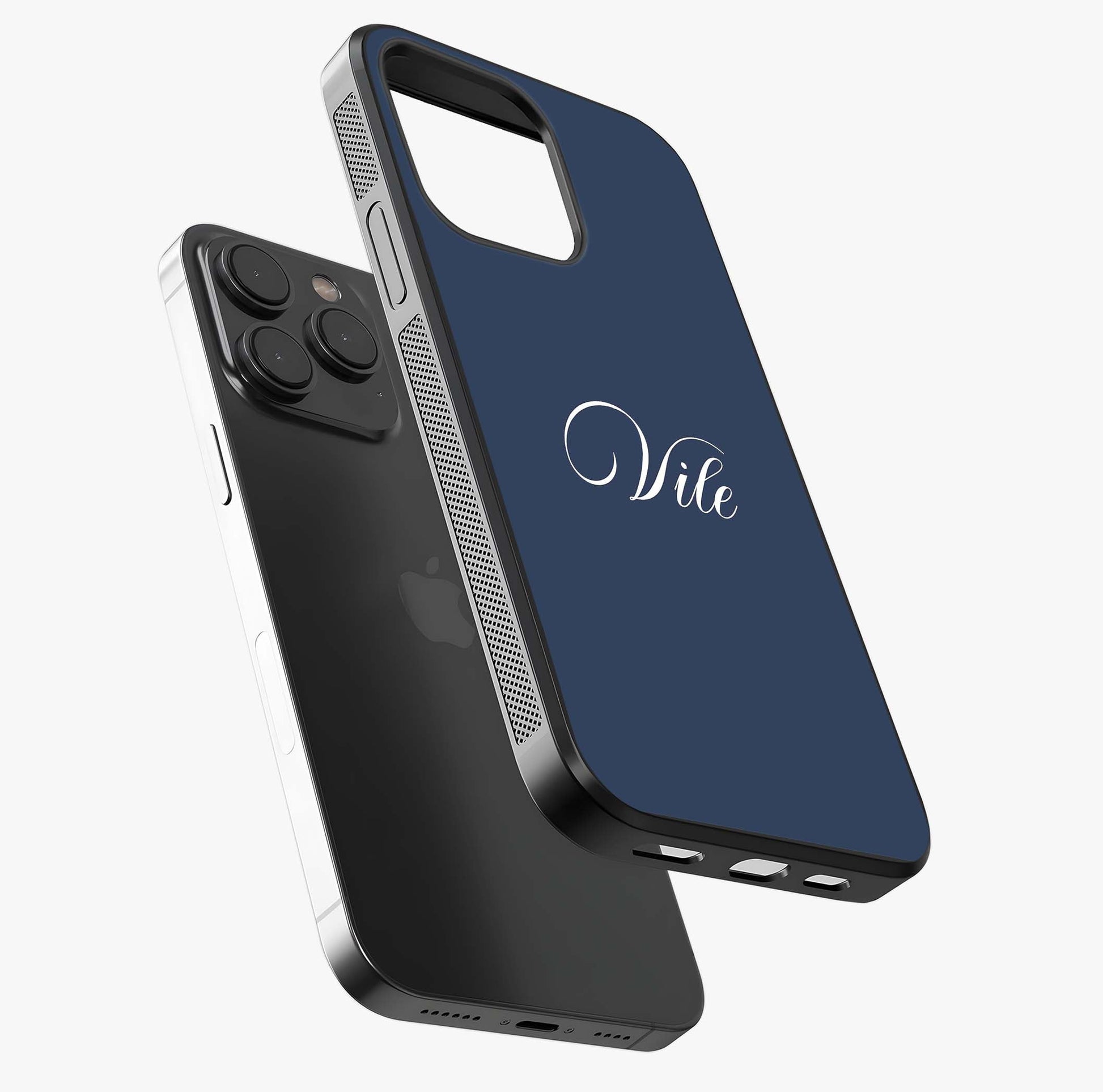 Blue Background Personalized Custom Name Glass Case photographed in natural light showing reflective finish and design depth.