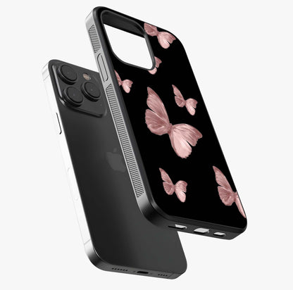 Butterfly Pattern Glass Case photographed in natural light showing reflective finish and design depth.