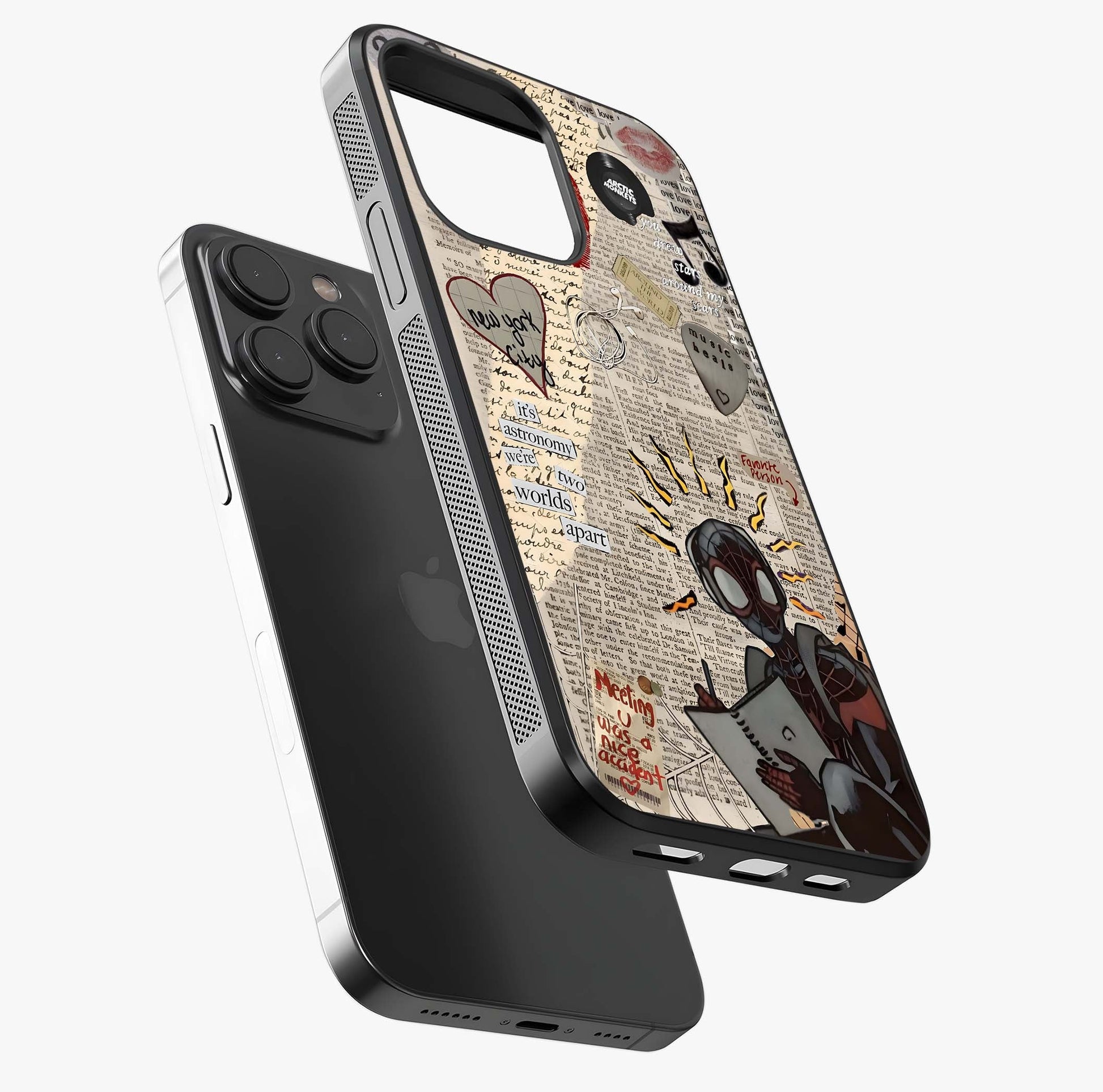 City Dream Sketch Glass Case photographed in natural light showing reflective finish and design depth.