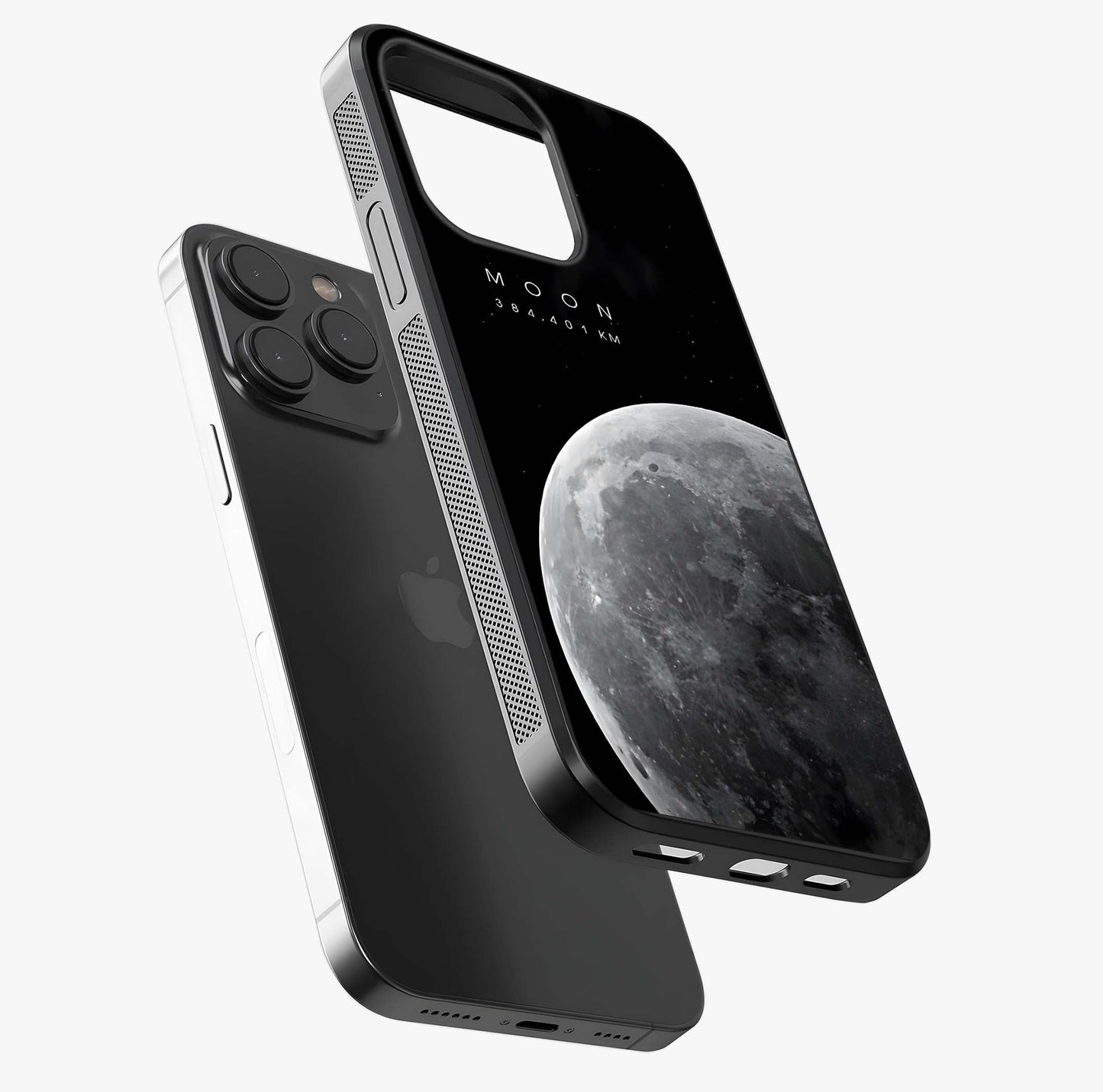 Cosmic Moon Glow Glass Case photographed in natural light showing reflective finish and design depth.