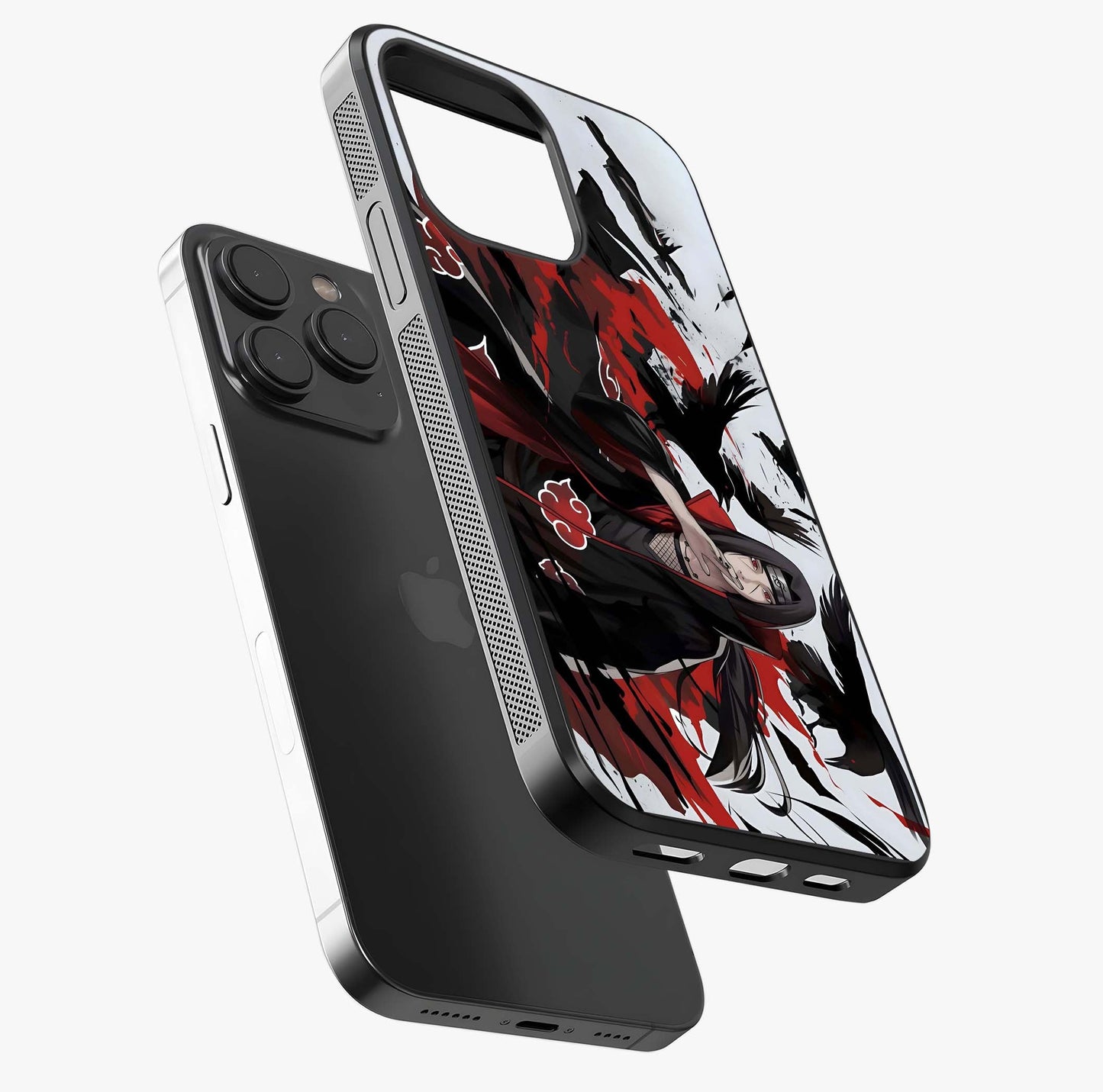 Crimson Crow Illusion Glass Case photographed in natural light showing reflective finish and design depth.