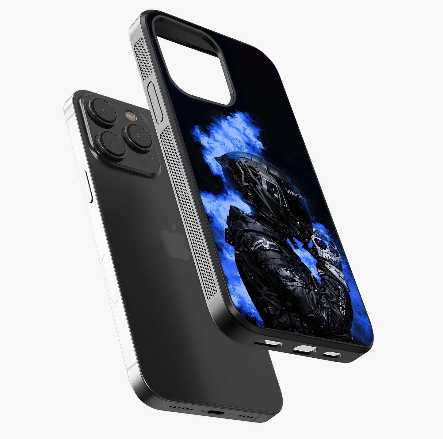 Cyber Sentinel Protocol Glass Case photographed in natural light showing reflective finish and design depth.