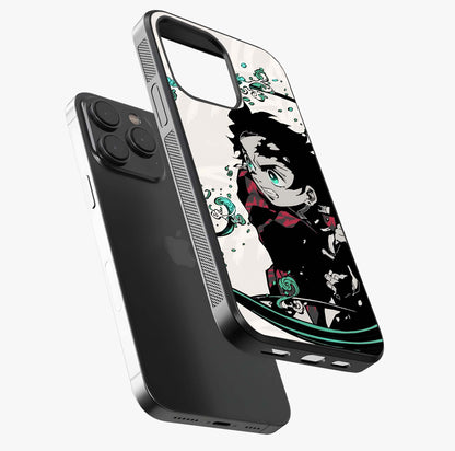 Demon Slayer Glass Case photographed in natural light showing reflective finish and design depth.