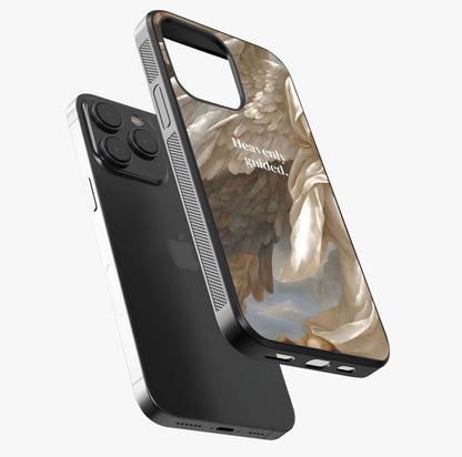 Divine Winged Grace Glass Case photographed in natural light showing reflective finish and design depth.