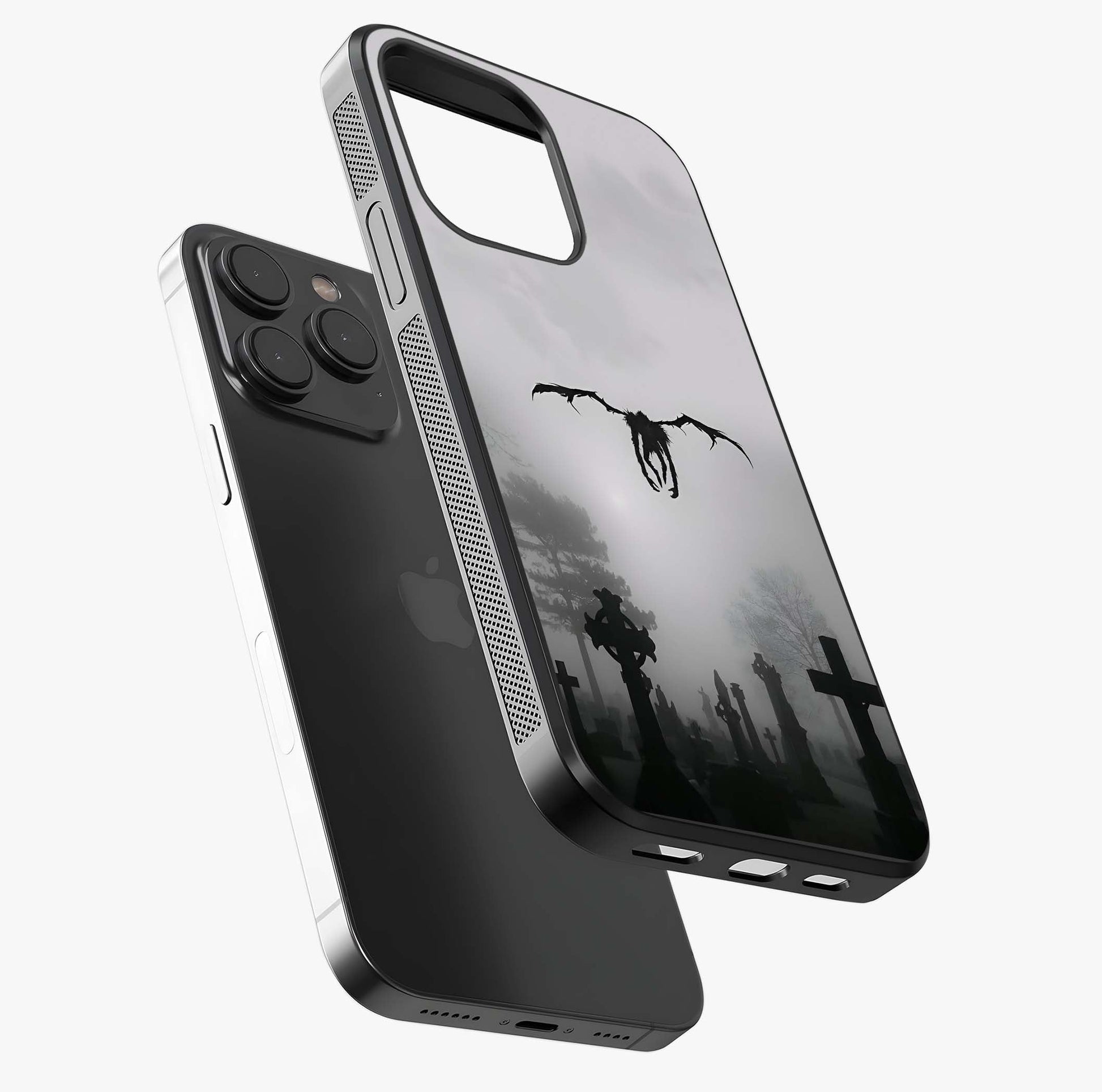 Graveyard Shadow Descent Glass Case photographed in natural light showing reflective finish and design depth.
