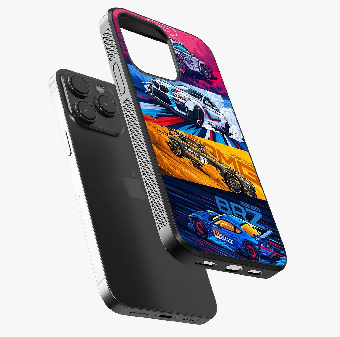 Jdm Sports Car Glass Case photographed in natural light showing reflective finish and design depth.