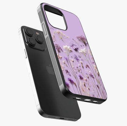 Lavender Blossom Dream Glass Case photographed in natural light showing reflective finish and design depth.
