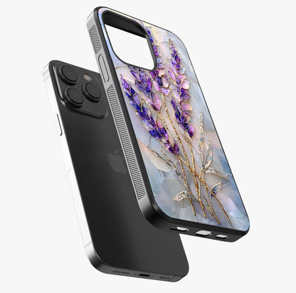 Lavender Dream Glow Glass Case photographed in natural light showing reflective finish and design depth.