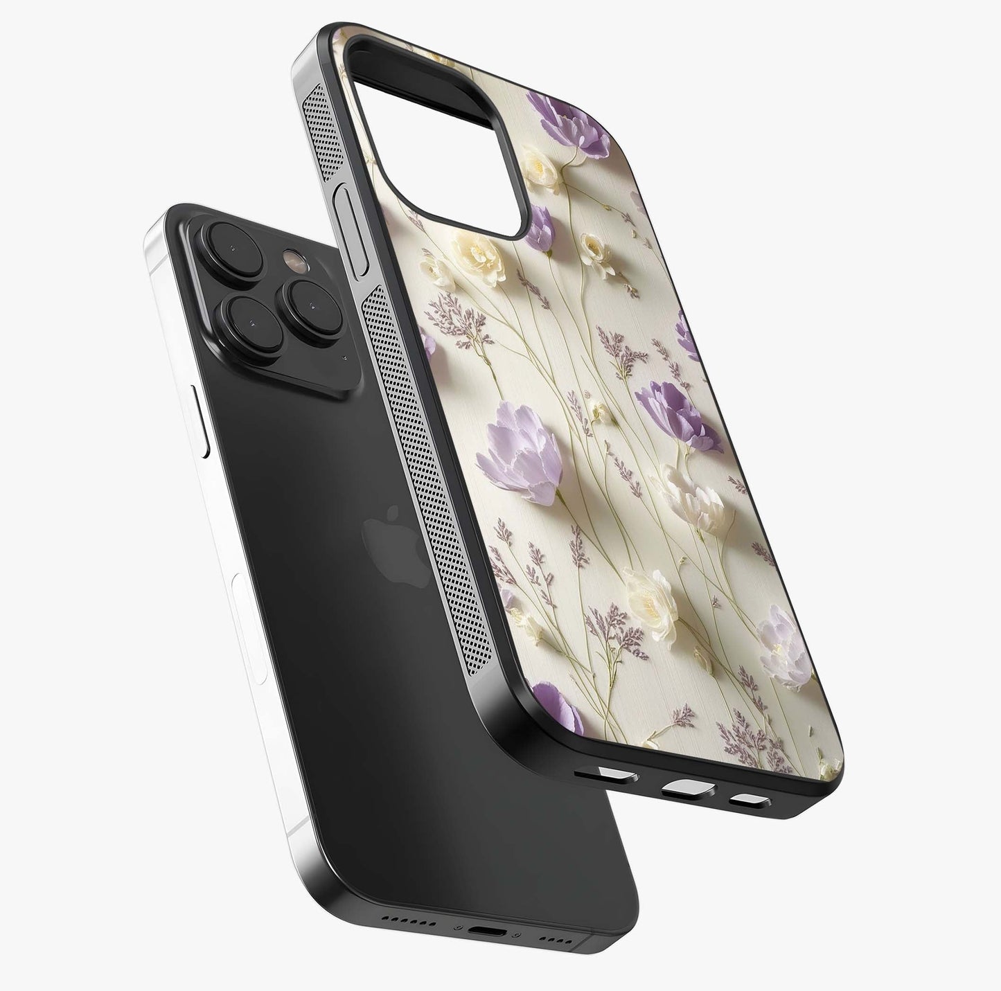 Lilac Breeze Harmony Glass Case photographed in natural light showing reflective finish and design depth.