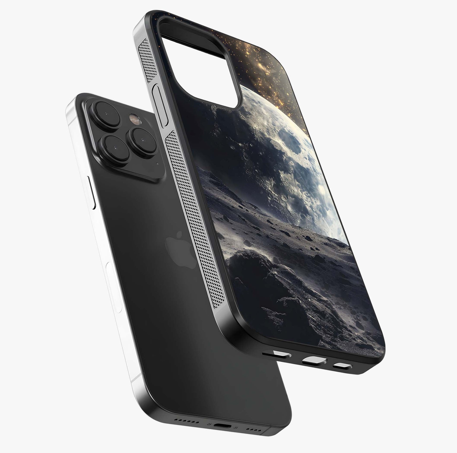 Lunar Horizon Glow Glass Case photographed in natural light showing reflective finish and design depth.