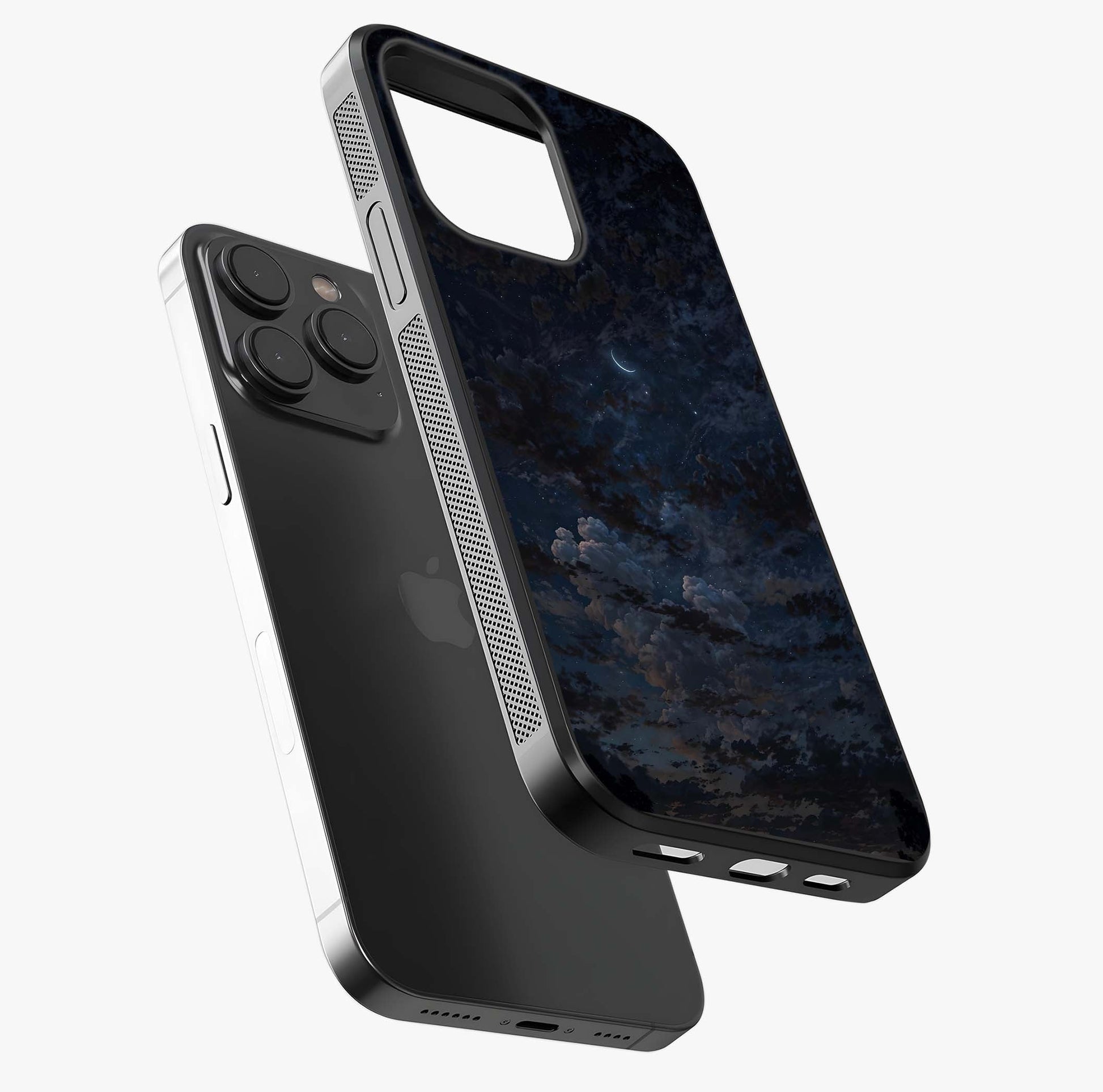 Lunar Veil Silence Glass Case photographed in natural light showing reflective finish and design depth.