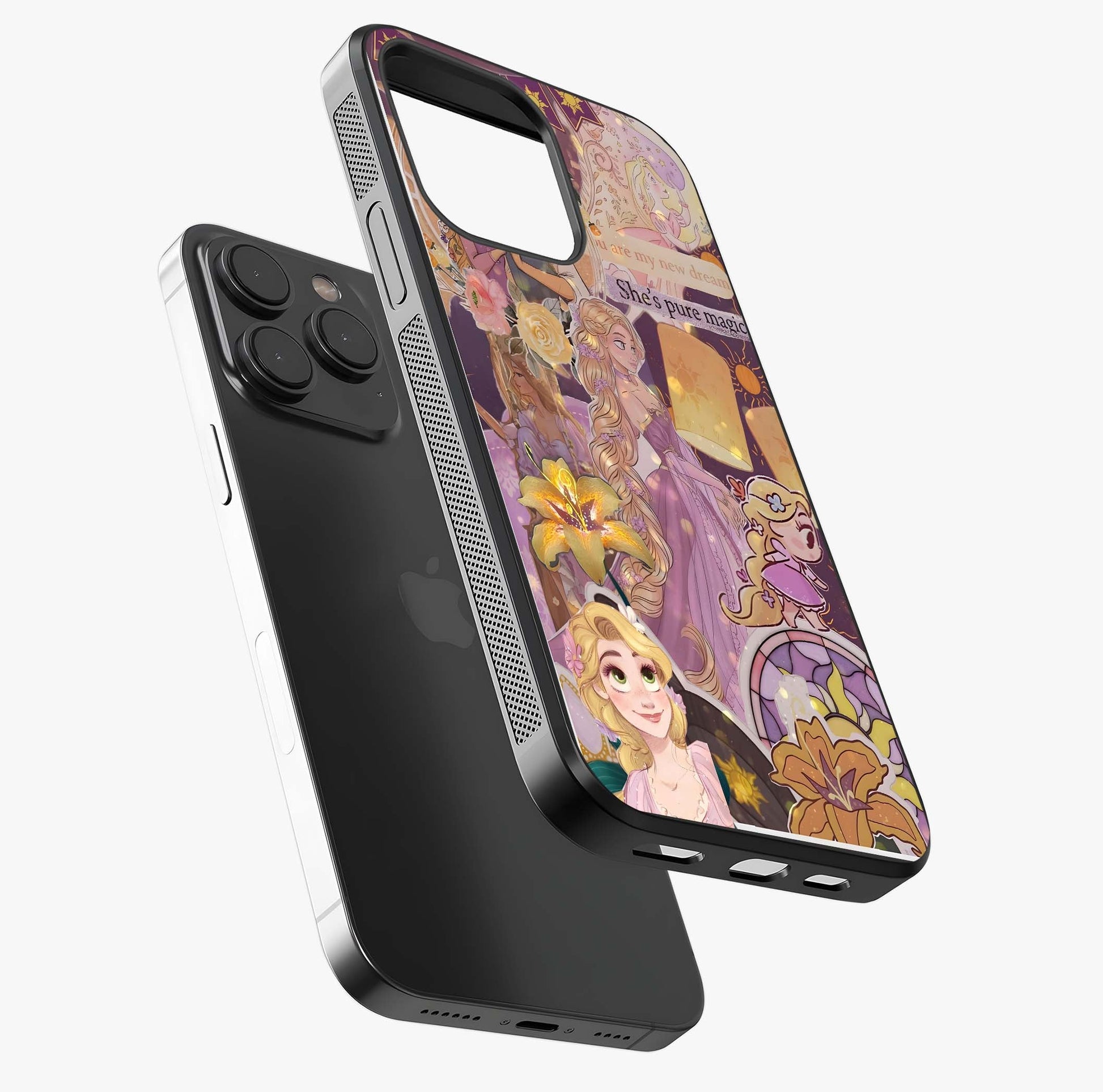 Magical Tangled Dream Glass Case photographed in natural light showing reflective finish and design depth.