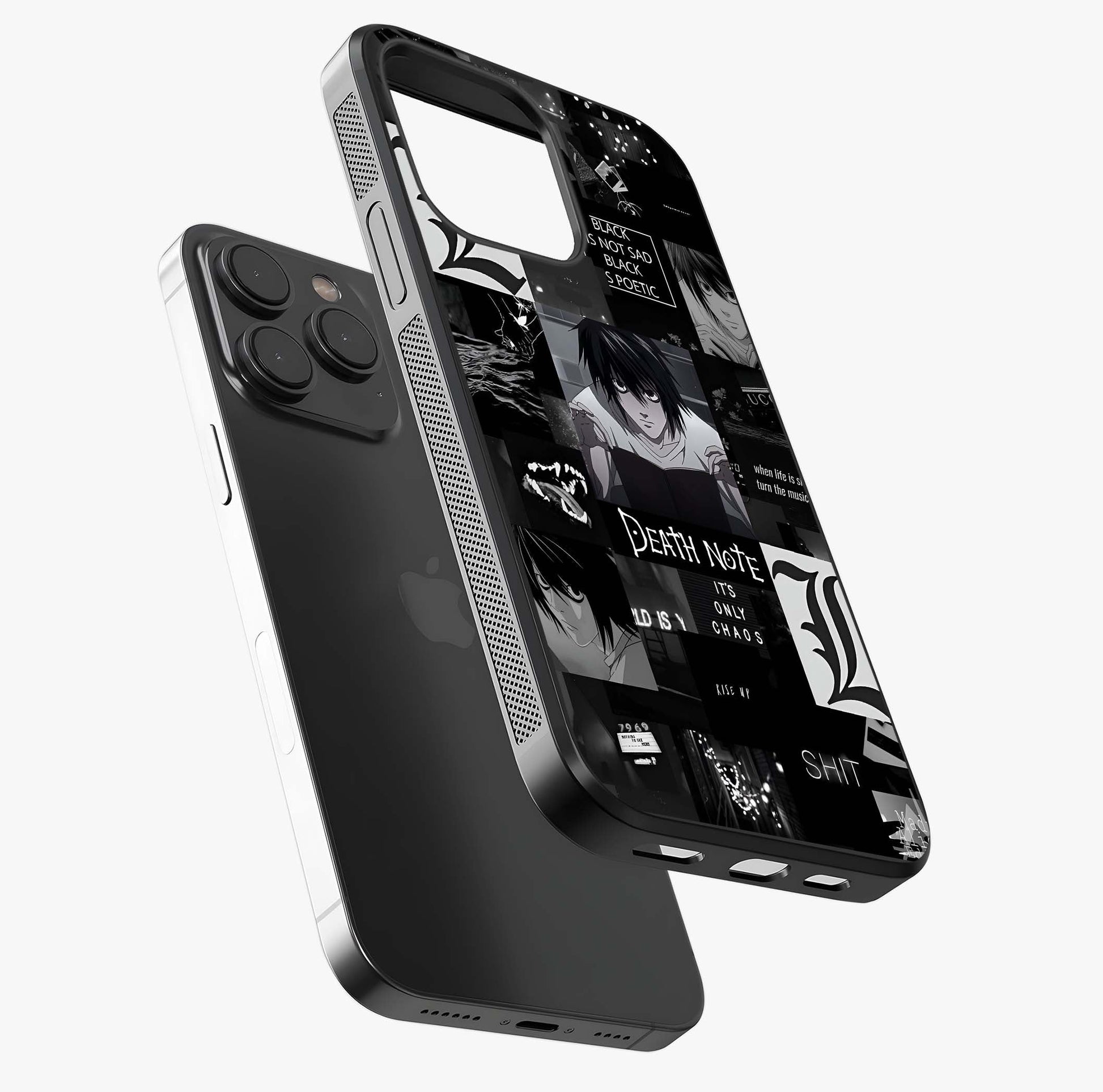 Midnight Chaos Mind Glass Case photographed in natural light showing reflective finish and design depth.