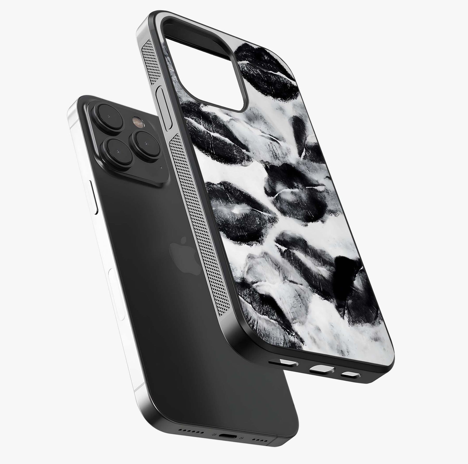 Midnight Kiss Marks Glass Case photographed in natural light showing reflective finish and design depth.