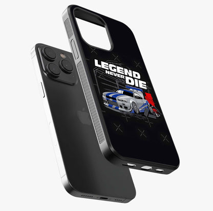 Midnight Racing Legacy Glass Case photographed in natural light showing reflective finish and design depth.