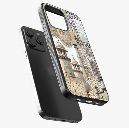 Mughal Marble Legacy Glass Case photographed in natural light showing reflective finish and design depth.